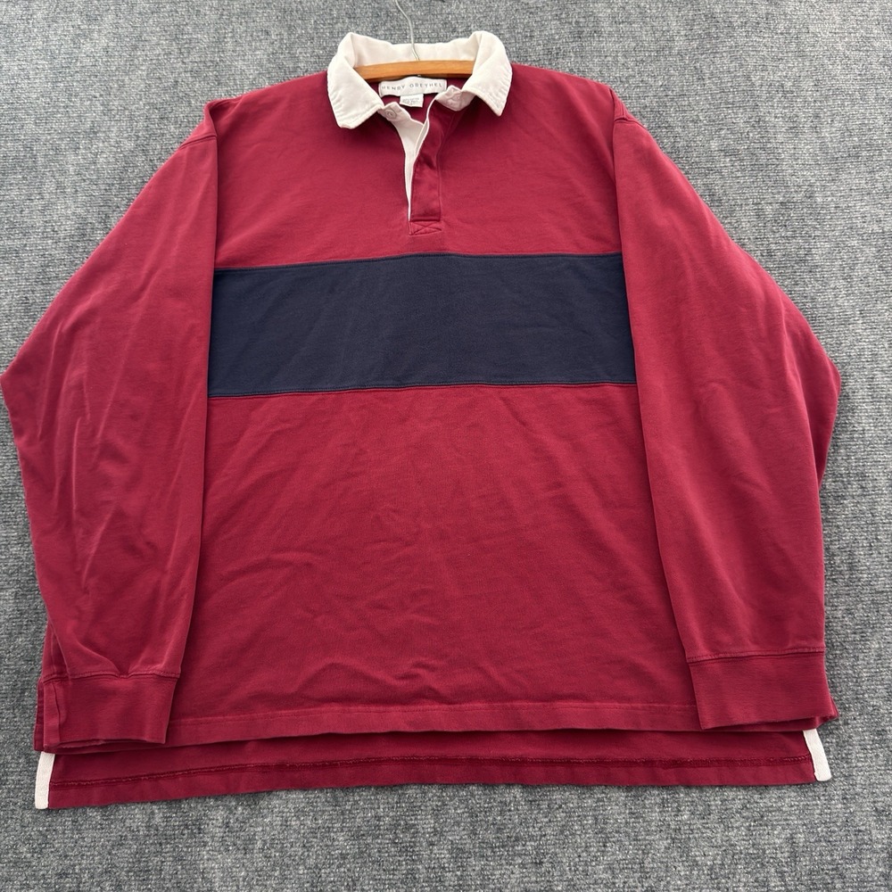 Henry Grethel Rugby Shirt XL Red Navy Stripe Long Sleeve Polo Cotton